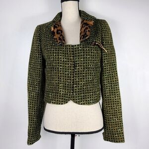 Carlisle Green Boucle Tweed Wool Blend Career Separates Cropped Blazer Jacket 4